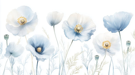Watercolor blue poppies design file showing delicate flower pattern and subtle color transitions
