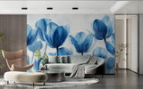 Blue floral wallpaper bringing calm to a home office space
