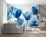 Watercolor tulip mural adding depth to dining room walls