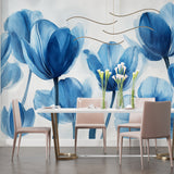 Blue tulip wall mural creating serenity in entrance hallway
