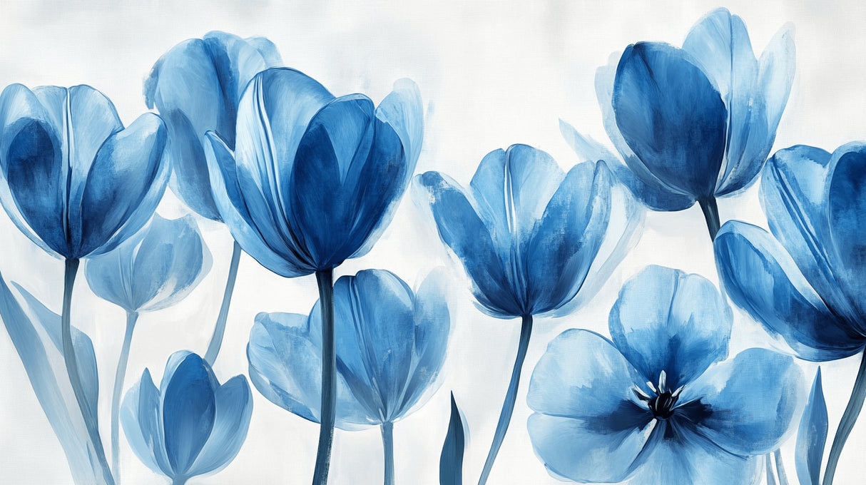 Blue watercolor tulip pattern design file showing intricate floral details