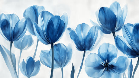 Blue watercolor tulip pattern design file showing intricate floral details