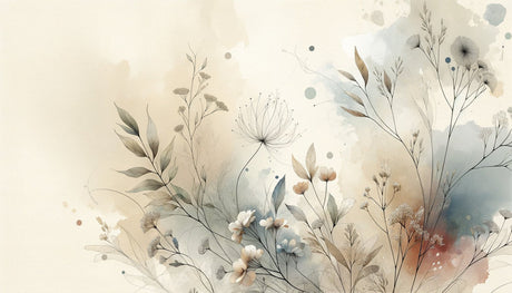 Botanical watercolor wallpaper design file showing delicate beige and blue floral pattern