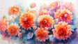 Watercolor Dahlia floral wallpaper creating a peaceful atmosphere in a bright modern living room with natural light