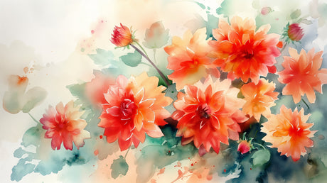 Coral Dahlia watercolor wallpaper design file showing detailed floral pattern