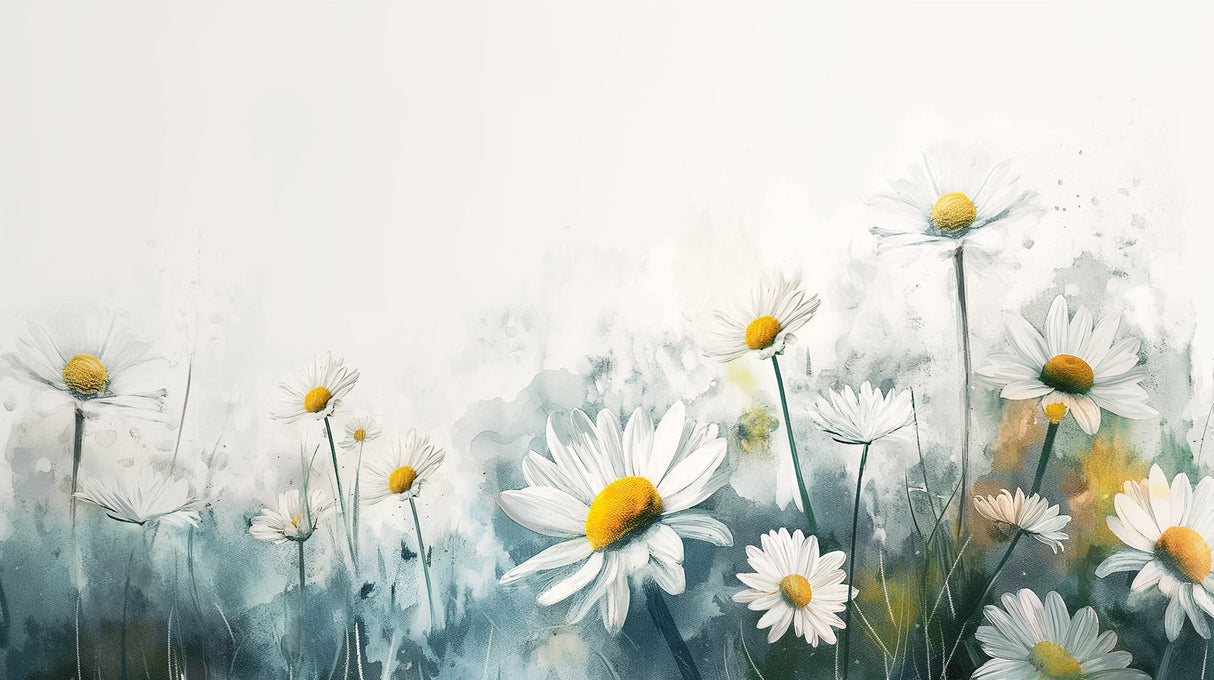 Watercolor Daisy Field design file showing detailed floral pattern with soft blue watercolor background