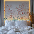 Watercolor Floral Wallpaper in bright modern living room with natural light and white furniture