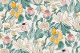 Watercolor garden design file showing detailed pink roses and yellow blooms pattern