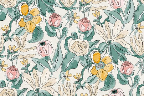 Watercolor garden design file showing detailed pink roses and yellow blooms pattern