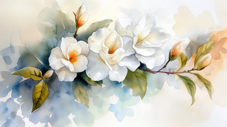 Watercolor Gardenia design file showing delicate white blooms and sage green leaves pattern