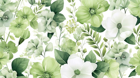 Design file showing detailed watercolor green blooms and leaves pattern