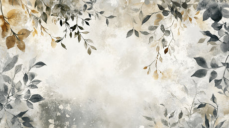 Watercolor leaf wallpaper design file showing detailed beige and grey botanical pattern