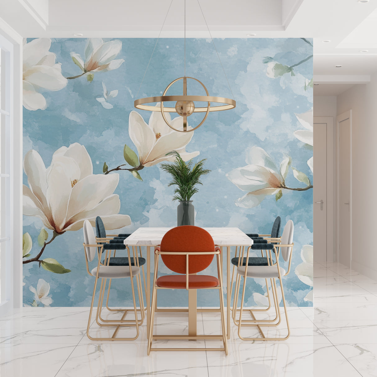 Watercolor Floral Wallpaper adding charm to a home office