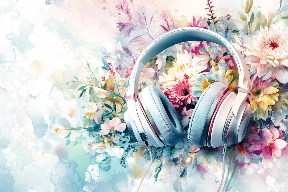 Watercolor floral music wallpaper design file showing detailed pattern and color palette
