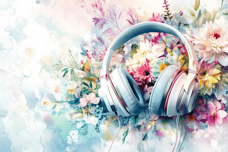 Watercolor floral music wallpaper design file showing detailed pattern and color palette