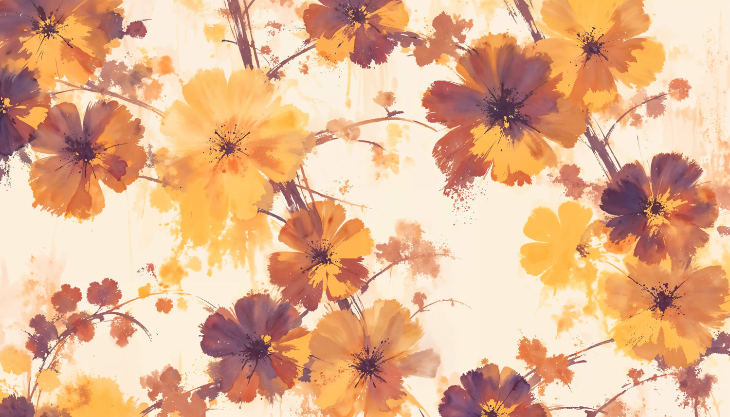 Orange autumn blooms watercolor wallpaper design file showing intricate pattern details