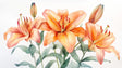 Orange lily watercolor wallpaper creating a bright, fresh focal point in a modern living room with white furniture