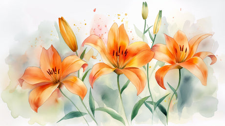 Orange lily watercolor wallpaper design file showing detailed flower pattern and soft color transitions