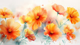 Watercolor Orange Marigolds design file showing full floral pattern with delicate brushstrokes