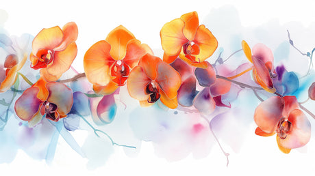 Orange Orchid Watercolor Wallpaper design file showing detailed floral pattern and rich color palette