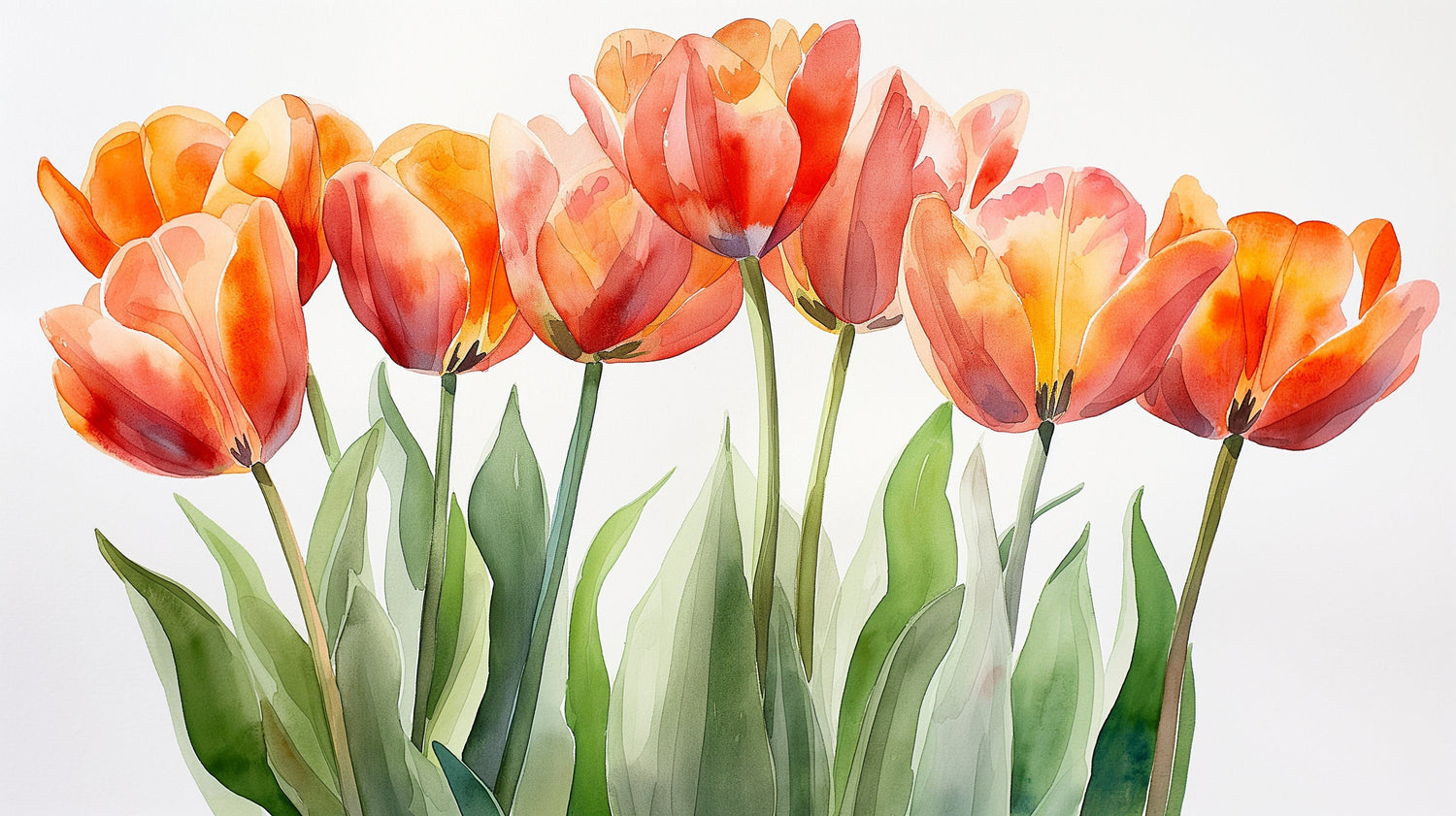 Watercolor orange tulips wallpaper design file showing delicate floral pattern and color detail