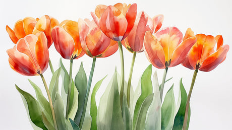Watercolor orange tulips wallpaper design file showing delicate floral pattern and color detail
