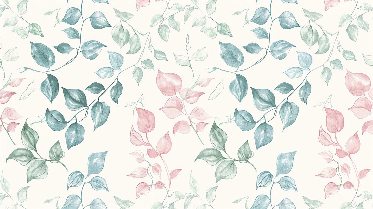 Watercolor floral wallpaper design file showing detailed pink and blue leaf pattern
