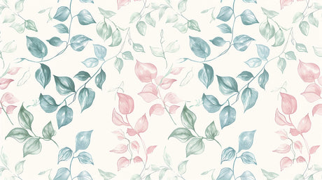 Watercolor floral wallpaper design file showing detailed pink and blue leaf pattern