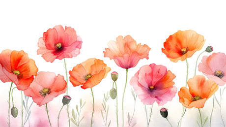 Watercolor Poppies design file showing detailed coral and pink florals on white background