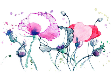 Watercolor Poppies design file showing detailed pink and blue floral pattern
