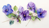 Watercolor purple pansy and green leaves design file showing intricate floral pattern details