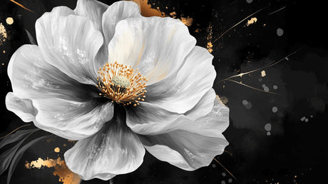 White bloom with gold accents design file showing intricate floral pattern details