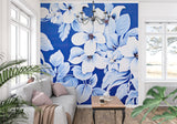 White flower wall mural making a statement in a contemporary home office