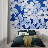 Botanical wallpaper adding sophistication to an entrance hallway with white flowers