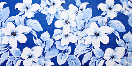 Design file showing detailed white blooms pattern on royal blue background