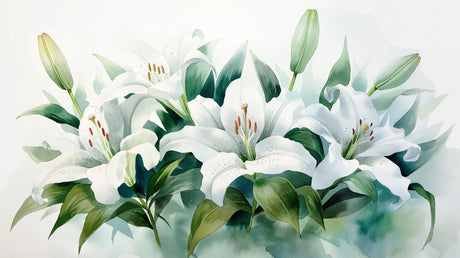 White Lily Floral Wallpaper creating a peaceful atmosphere in a bright modern bedroom with natural light