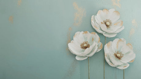 White peonies with gold accents wallpaper design file showing detailed floral pattern and sage green background