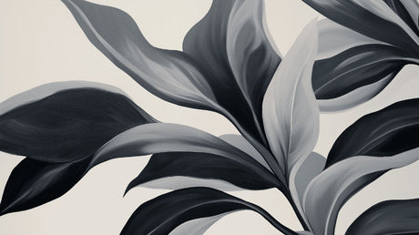 Abstract black and grey foliage design file showing detailed leaf pattern and texture