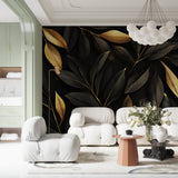 Dramatic leaf pattern enhancing modern entryway with pendant lighting