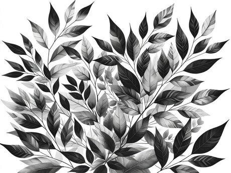 Black and white botanical leaf pattern design file showing detailed foliage arrangement