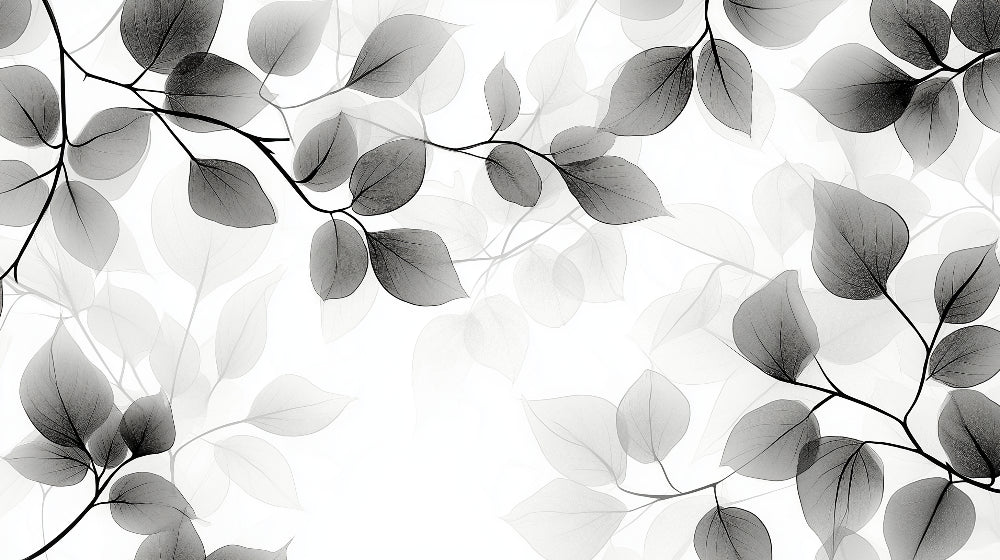 Minimalist black and white leaf pattern design file showing detailed transparent foliage effect