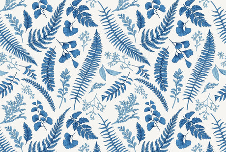 Design file of blue fern botanical pattern on white background showing intricate leaf details