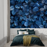 Blue foliage mural wallpaper bringing nature feel to home office space