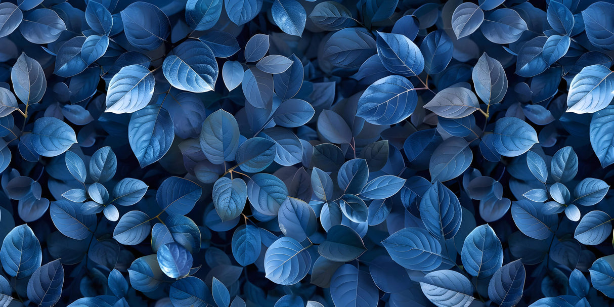 Design file showing detailed blue foliage pattern with intricate leaf details