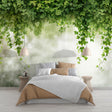 Beautiful Ivy Green Wallpaper Mural creating a fresh garden feel in a modern living room with natural light