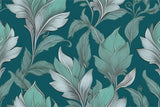 Design file showing detailed silver leaf pattern on teal background