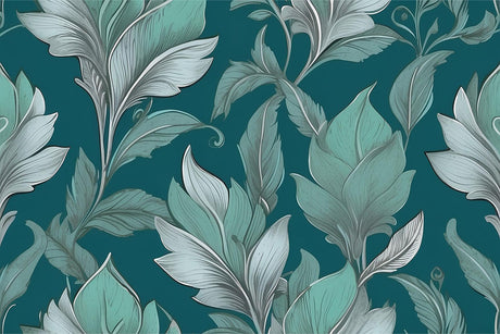 Design file showing detailed silver leaf pattern on teal background