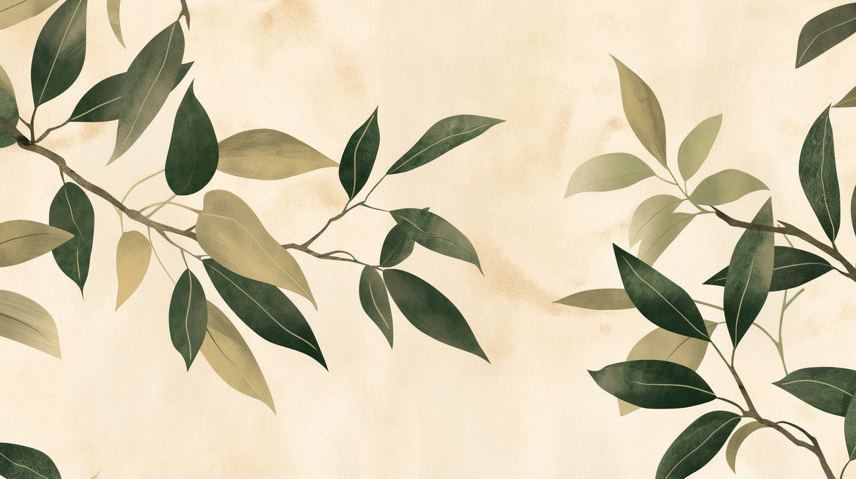 Botanical leaf wallpaper creating a fresh modern look in a bright living room setting