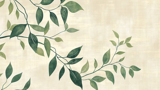 Botanical wall mural with minimalist green leaves creating a fresh look in a modern living room