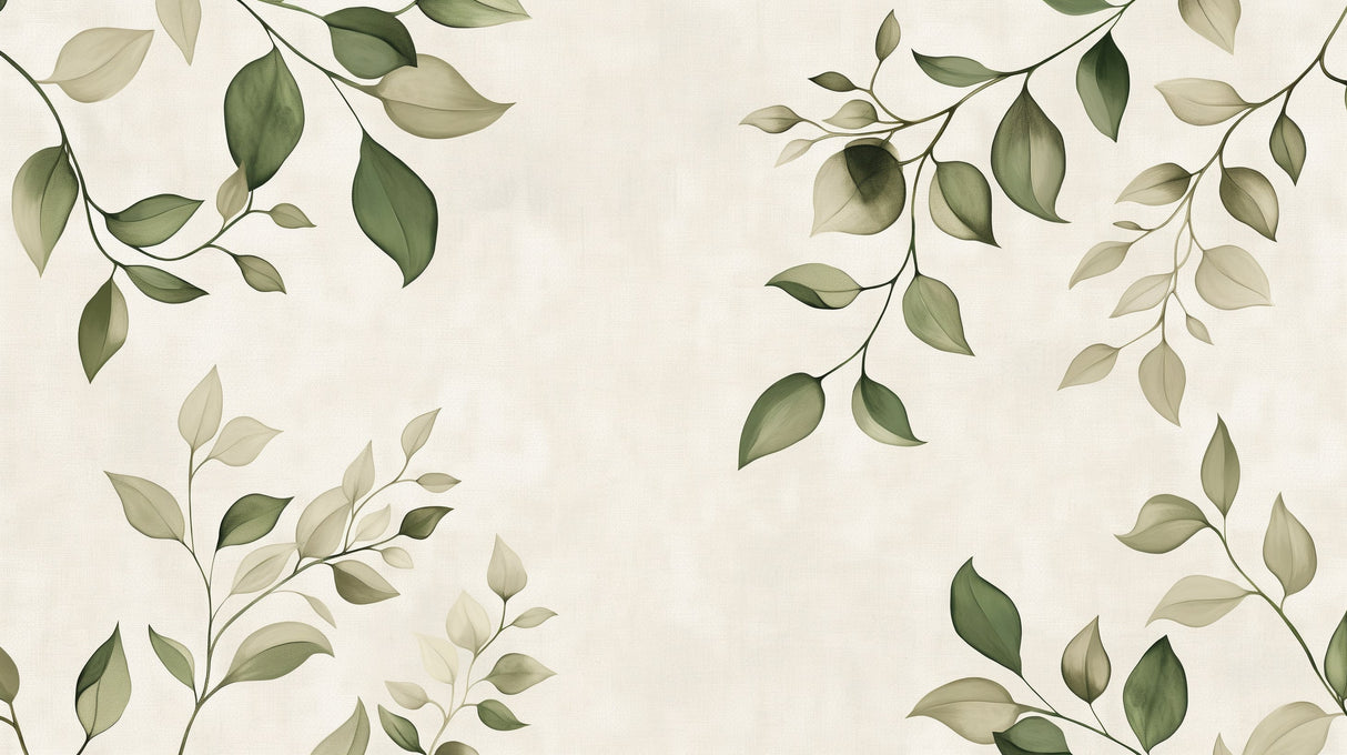 Minimalist leaf wallpaper creating a serene atmosphere in a modern living room with natural light